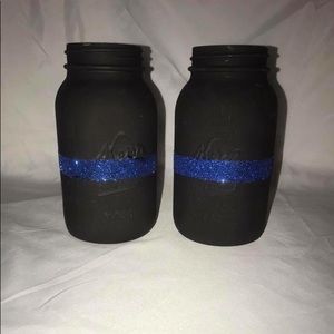Chalk mason jar with blue line💙